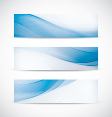 Wall Mural - Three abstract blue business wave header background vector