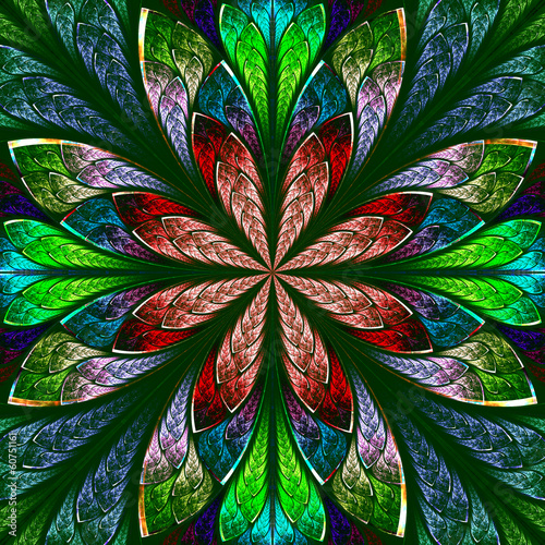 Fototapeta na wymiar Multicolor beautiful fractal in stained glass window style. Comp