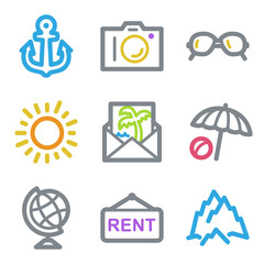 Canvas Print - Travel web icons, color line contour series