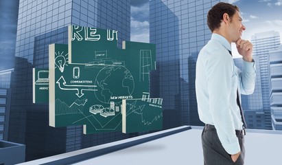 Poster - Composite image of thoughtful businessman with hand on chin