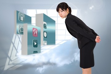 Poster - Composite image of serious businesswoman bending