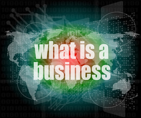 Poster - Business concept: words what is a business on digital screen, 3d