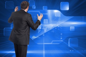 Poster - Composite image of stressed businessman gesturing