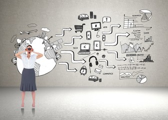 Poster - Composite image of shocked elegant businesswoman looking through