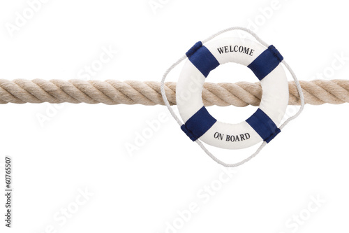 Fotografía Welcome on Board - Maritimer Hintergrund mit Rettungsring