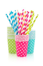 Paper Cups And Striped Straws