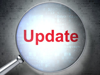 SEO web development concept: Update with optical glass