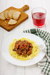 Pasta with sauce a bolognese from tomatoes and mincemeat