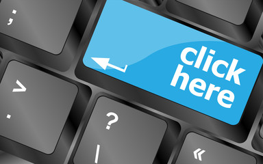 Poster - Keyboard keys with click here button, internet concept