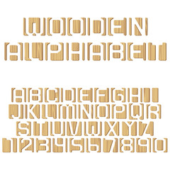 Poster - Vector wooden alphabet letters and numbers