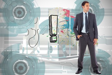 Poster - Composite image of serious businessman with hand in pocket