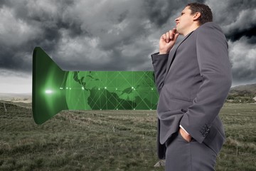 Poster - Composite image of thoughtful businessman with hand on chin