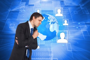 Aufkleber - Composite image of thinking businessman holding pen