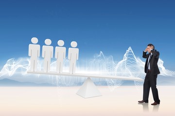 Poster - Composite image of stressed businessman with hands on head