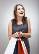 Happi business woman portrait. Shopping bag. isolated