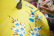 umbrella painting, flower hand paining on yellow umbrella