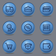 Wall Mural - Shopping web icons, circle blue buttons