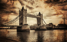Vintage Retro Picture Of Tower Bridge In London, UK