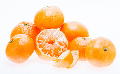 Wall Mural - Peeled Mandarin Tangerine Orange Fruit Isolated On White Backgro