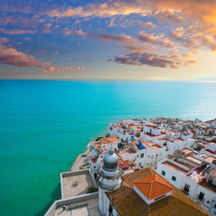 Wall Mural - Peniscola beach and Village aerial view in Castellon Spain