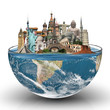 Travel the world glass monuments concept