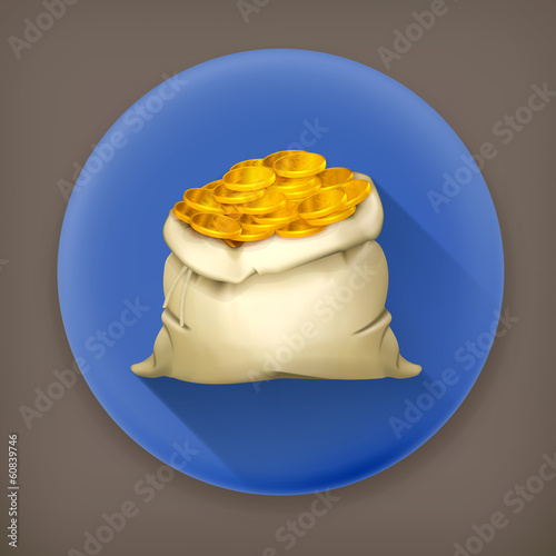Bag of money, long shadow vector icon