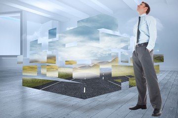 Aufkleber - Composite image of happy businessman standing with hands