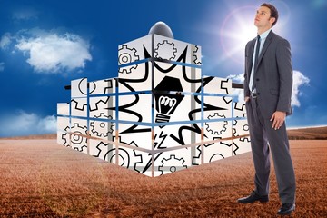 Poster - Composite image of serious businessman with hand in pocket