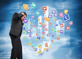 Poster - Composite image of stressed businessman with hands on head