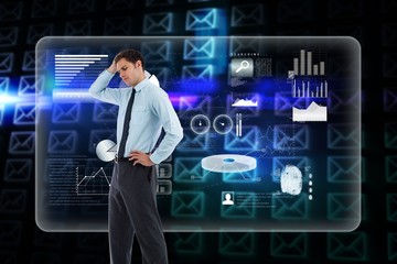 Poster - Composite image of thoughtful businessman with hand on head