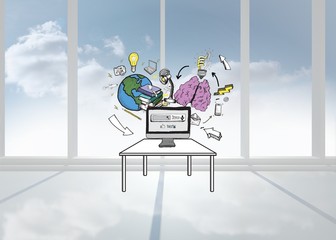 Poster - Composite image of bright white room with windows