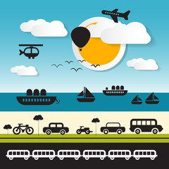 Poster - Vector Transportation Icons on Landscape Background