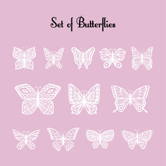  Set of vector of silhouette of butterflies.