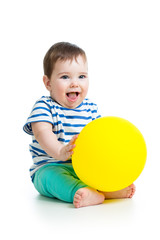 Wall Mural - Cheerful baby with ballon in hand isolated