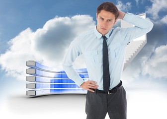 Poster - Composite image of thinking businessman scratching head