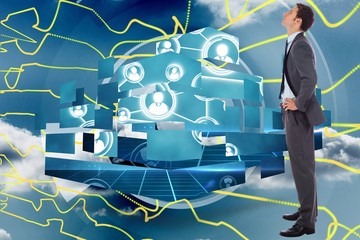 Poster - Composite image of serious businessman with hands on hips