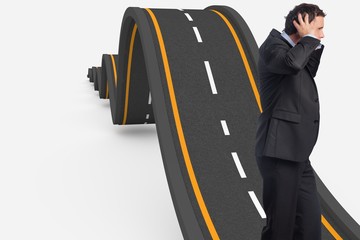 Aufkleber - Composite image of stressed businessman with hands on head
