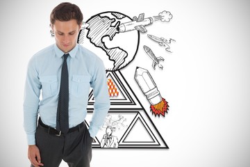 Poster - Composite image of happy businessman standing with hand in pocke