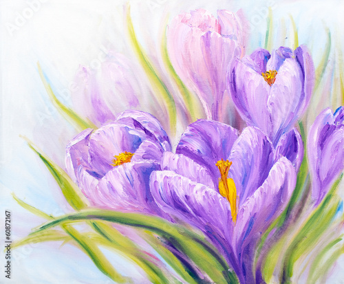 Naklejka - mata magnetyczna na lodówkę Crocuses, oil painting on canvas