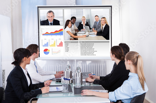 Fotografía Businesspeople In Video Conference At Business Meeting