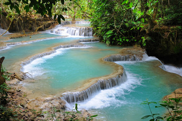 Wall Mural - waterfall in forest in Luang Prabang, Lao