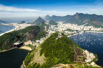 Fototapete - Blick vom Zuckerhut mit Seilbahn, Rio, Brasilien