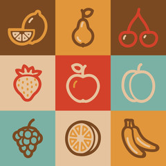 Wall Mural - Fruits web icons, vintage series