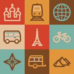 Canvas Print - Travel web icons, vintage series