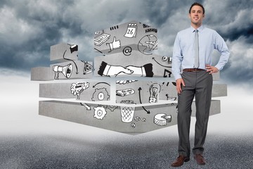 Poster - Composite image of smiling businessman with hand on hip