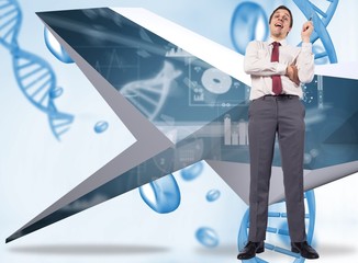 Poster - Composite image of thinking businessman holding pen