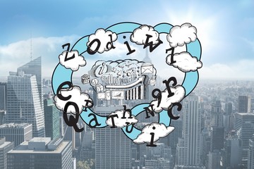 Poster - Composite image of brainstorm and cloud computing doodle