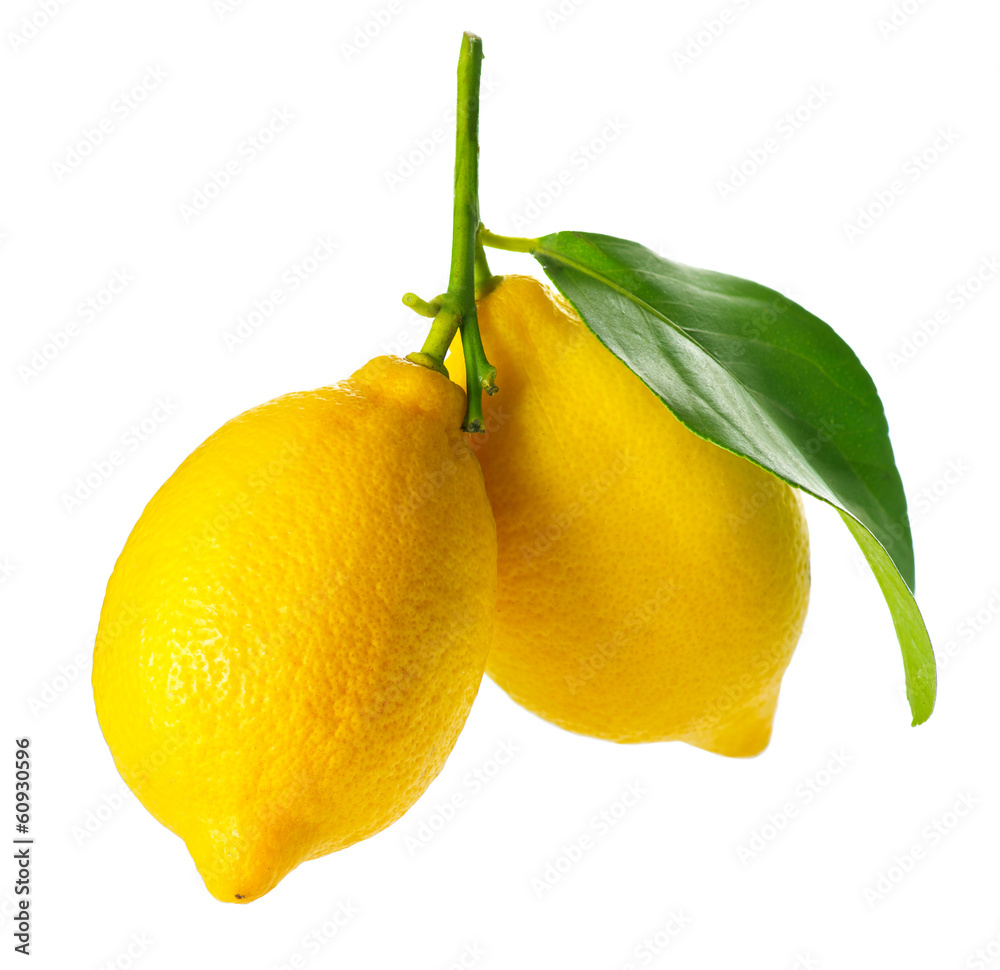 Lemon isolated on White. Fresh and Ripe Lemons - obrazy, fototapety, plakaty 