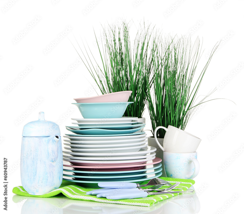 Clean dishes isolated on white