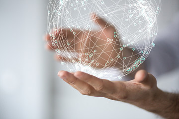 Poster - network holding in hand 3d connection data